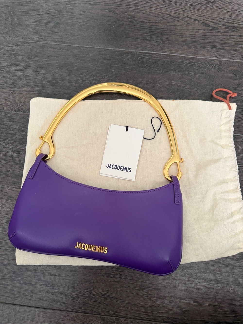 Jacquemus Purple Shoulder Bag with Gold Handle